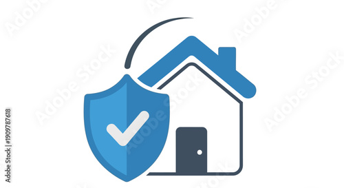 Home insurance concept a house protected by a shield with a checkmark