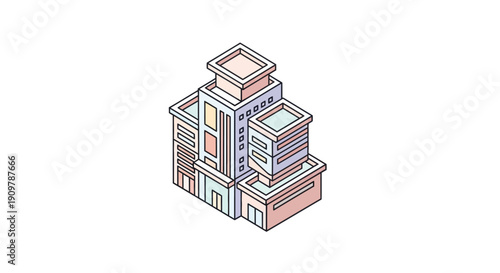 Multistory Building Structure Isometric Illustration.