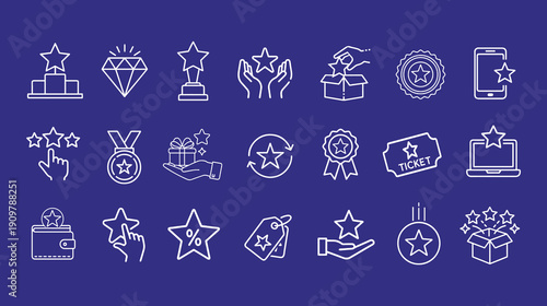 Professional Star Rewards and Achievements Set – White Symbols for Loyalty Programs, Customer Feedback, and Success Celebration