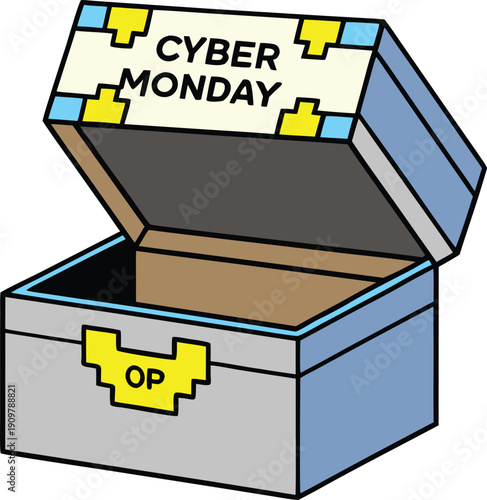 Pixel treasure chest filled with cyber monday coupons