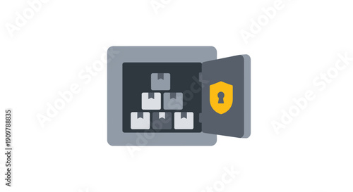 Open safe with gold lock.