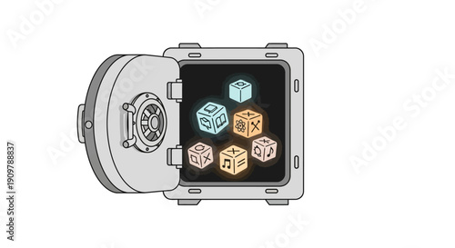 Open Safe with Dice Inside Illustration.