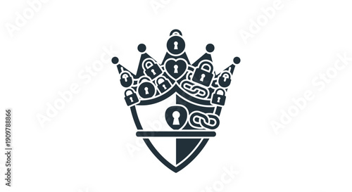 Ornate Crown Shield Emblem Design Element.