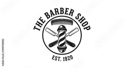 Vintage Barber Shop Logo with Pole and Razors.