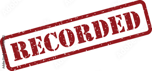 This vivid red grunge textured rubber stamp impression clearly shows the word RECORDED on a bright white surface