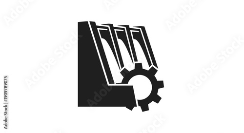 Industrial dam with gear icon representing power generation and engineering.