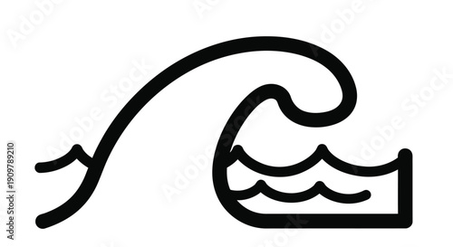 Simple black line drawing of a wave cresting over a horizontal line