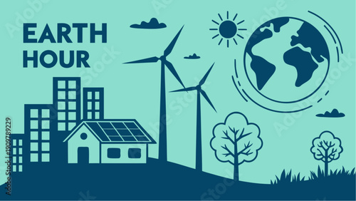 Earth Hour Energy Saving and Environmental Awareness Flat Vector