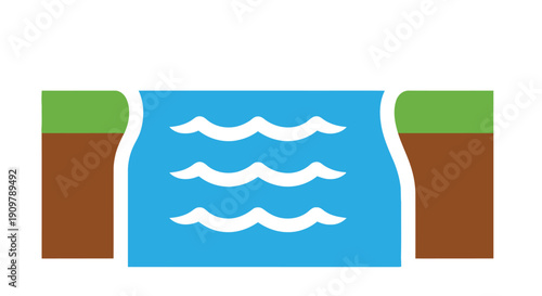Simple illustration of a river flowing between two banks of land