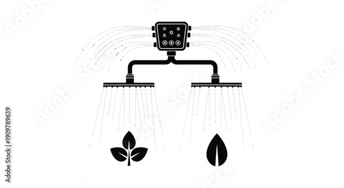 Modern dual showerhead with falling water and botanical elements below