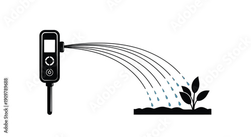 A digital soil moisture meter irrigates a small potted plant