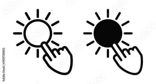 Hand Touching Sun Icon with Bright and Dark Modes Concept Illustration