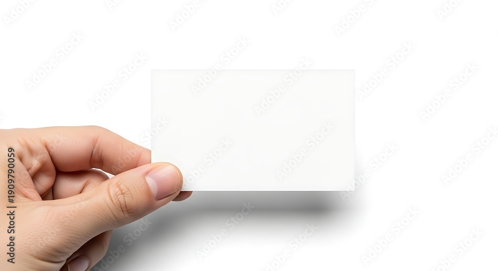 Obraz premium Hand holding blank white business card on white background