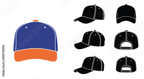 Assorted baseball caps displayed in various styles and colors