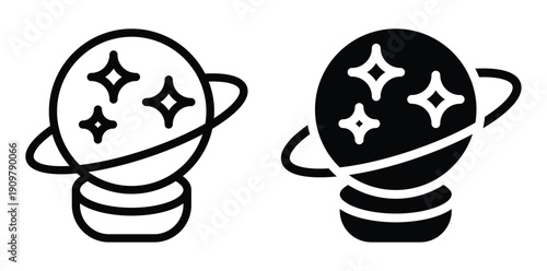 Simple Planet Icon with Stars and Rings in Two Color Variations