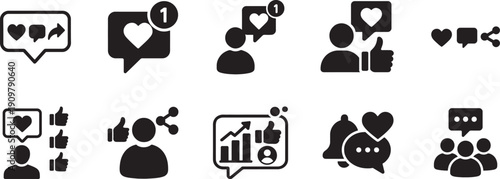 Social media icon set for engagement and interaction. Modern vector icons for web and app design.