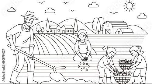 Farmers working in the field isolated on transparent background