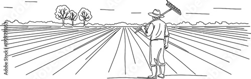 A black and white illustration of a scarecrow isolated on transparent background
