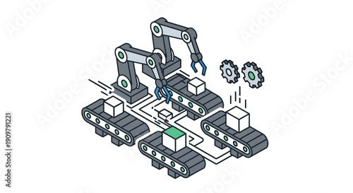 Robotic arm on conveyor belt system.
