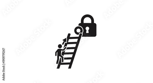 Person climbing ladder to unlock padlock.
