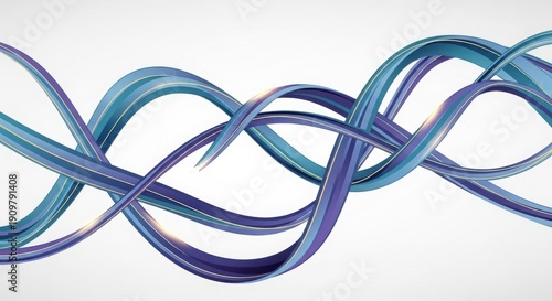 Vibrant blue and purple swirling ribbons on white background