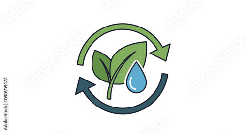 Recycling Symbol with Leaf and Water Drop.