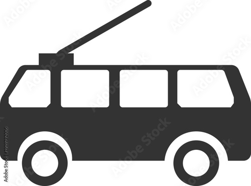 Simple silhouette of a trolleybus with poles extended, representing public transportation