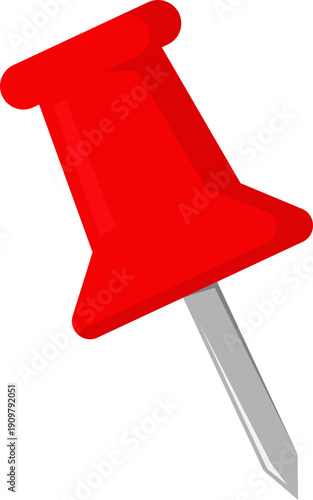 Bright red pushpin with a sharp silver needle ready for use on a bulletin board