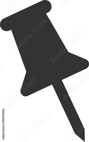 Simple gray thumbtack icon on a black background, minimalist design for office supplies