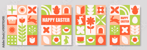 Festive display with eggs and bunnies. Vibrant seasonal setup showcasing springtime symbols