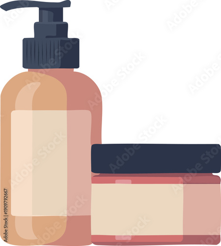 Cosmetic pump bottle and cream jar mockup vector for skincare.