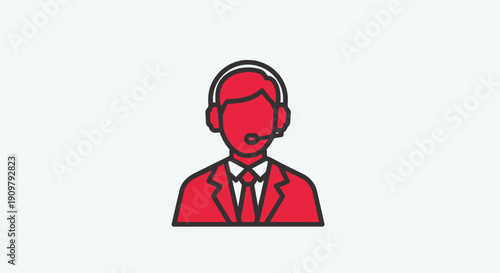 Red customer service representative icon with headset