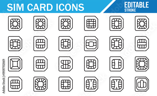 Various SIM card chip patterns, vector icons.