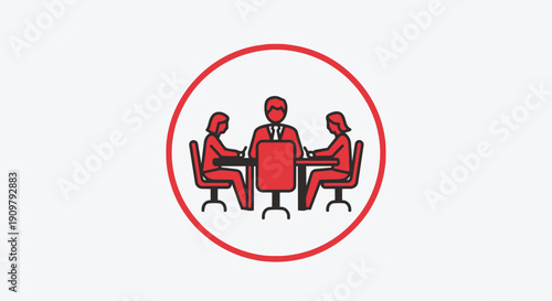 Red icon of three people sitting around a table in a circle