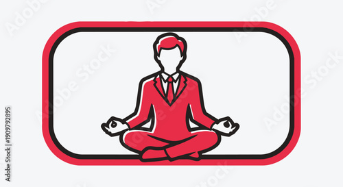 Businessman in red suit meditating in lotus position