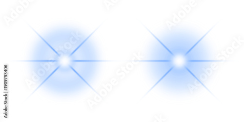 Two bright purple starbursts with soft glows on a white background, representing light, energy, or special effects.