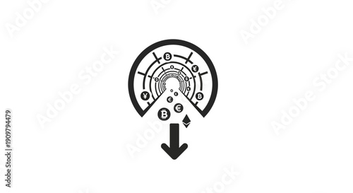 Black and white speedometer dial gauge.