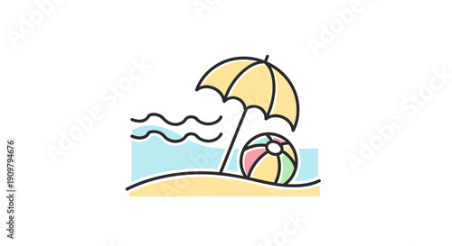 Beach Ball Under Yellow Umbrella.