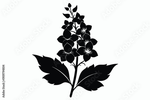 delphinium silhouette line art vector illustration
