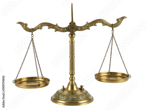 A golden balance scale with two empty plates