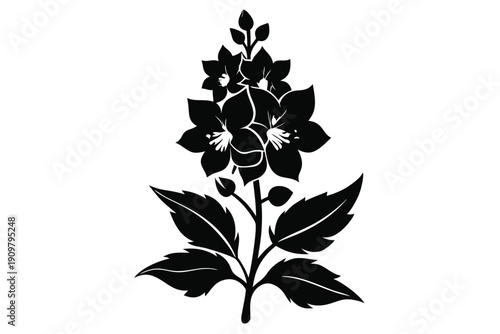 delphinium silhouette line art vector illustration
