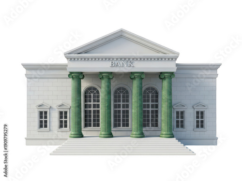 A large white building with green columns