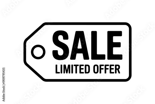 Sale limited offer tag with black text and outline on white background