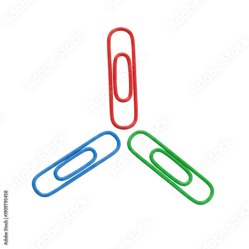Three colorful paper clips on a white background