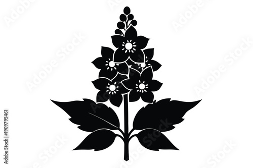 delphinium silhouette line art vector illustration