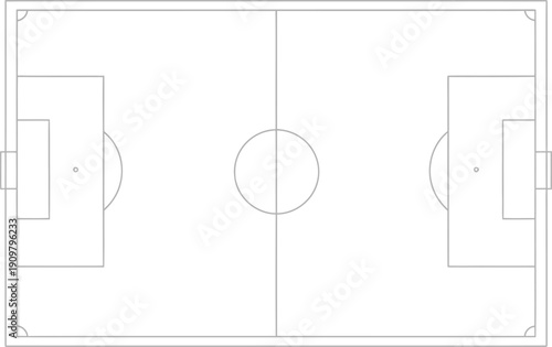 an aerial view depicts a rectangular soccer field with clearly marked boundaries goal areas and a central circle showcasing a sport s playing surface