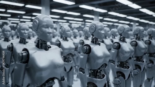 Wallpaper Mural Mass Production of Advanced Female Humanoid Robots in a Modern Industrial Facility Torontodigital.ca