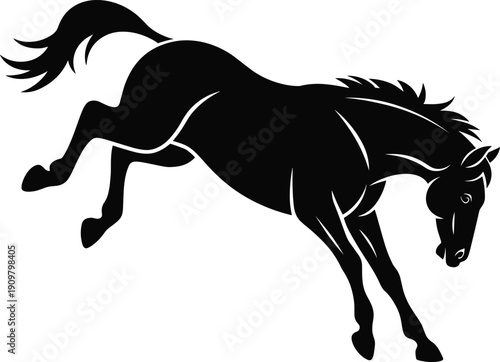 Jumping horse silhouette, rearing stallion illustration, wild mustang vector, equine animal action, black horse graphic, rodeo ranch symbol