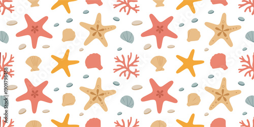 Hand-Drawn Starfish Seamless Pattern Vector Summer Beach Marine Life Design
