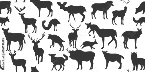 Deer and moose animal silhouettes seamless pattern
